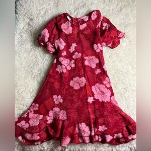 April Cornell Red Pink Floral Kids Girls Party Dress sz 2 Cottage Core